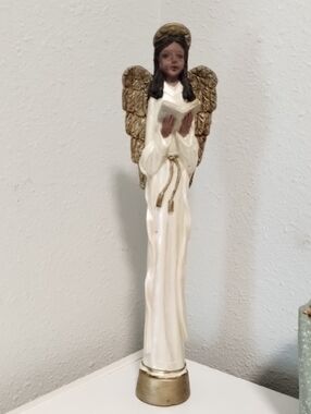 Source Unknown Black Angel Figurine With White and Gold Angel Wings